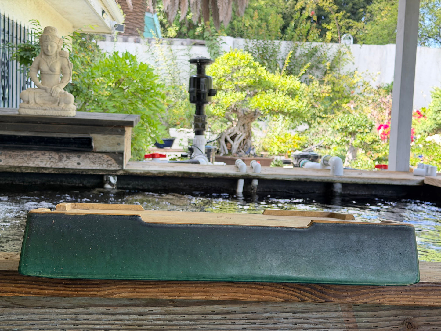 Preowned Japanese Tokoname Glazed Rectangular Bonsai Pot Syuhou Yoshimura - 22.75” By 15.75”