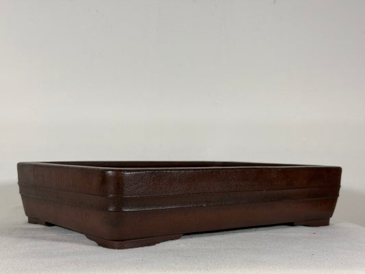 Preowned Japanese Tokoname Unglazed Rectangular Bonsai Pot Yamaaki - 12.5” By 9”