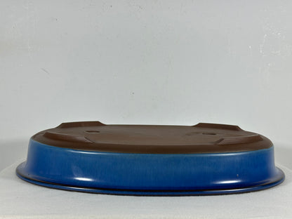 Preowned Japanese Tokoname Glazed Oval Shallow Bonsai Pot - 14.5” By 11”