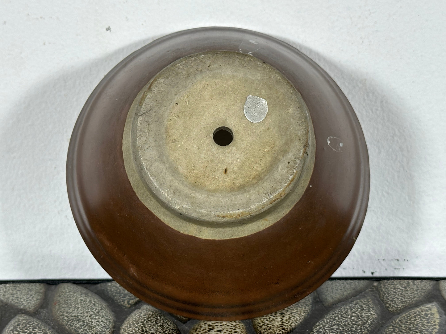 Preowned Japanese Tokoname Glazed Round Bonsai Pot - 4.75” By 2 1/8”