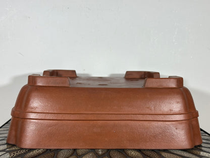 Preowned Japanese Tokoname Unglazed Square Bonsai Pot with Stamps - 13.25” By 13 1/8”