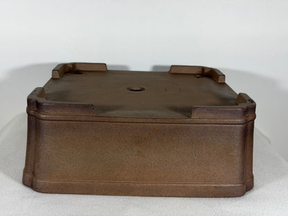 Preowned Japanese Tokoname Unglazed Square Bonsai Pot Sanpo - 11.25” By 4 1/8”