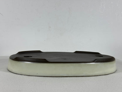 Preowned Japanese Tokoname Glazed Oval Shallow Bonsai Pot with Stamp - 10.5” By 7”