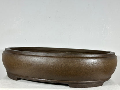 Preowned Vintage Japanese Tokoname Unglazed Oval Bonsai Pot Mazan Terahata - 18” By 15”