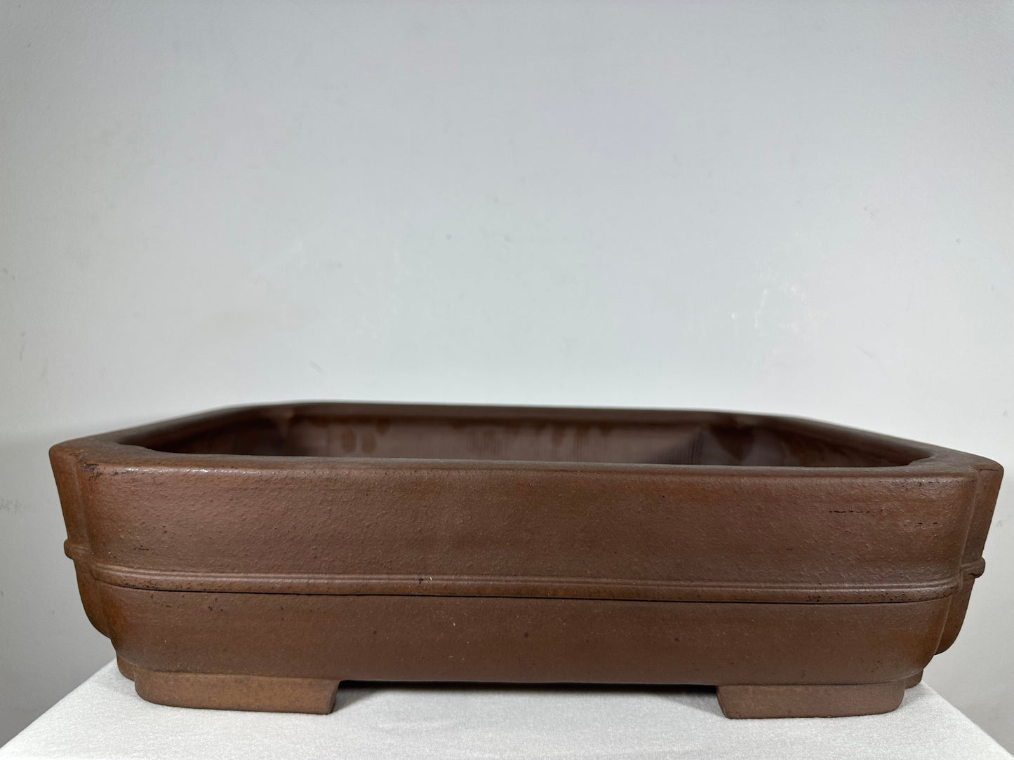 Preowned Japanese Tokoname Unglazed Rectangular Bonsai Pot Keizan - 18.5” By 14”