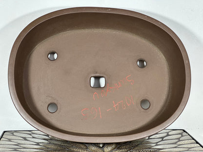 Preowned Japanese Tokoname Unglazed Oval Bonsai Pot Sankyu - 14 3/8” By 11”
