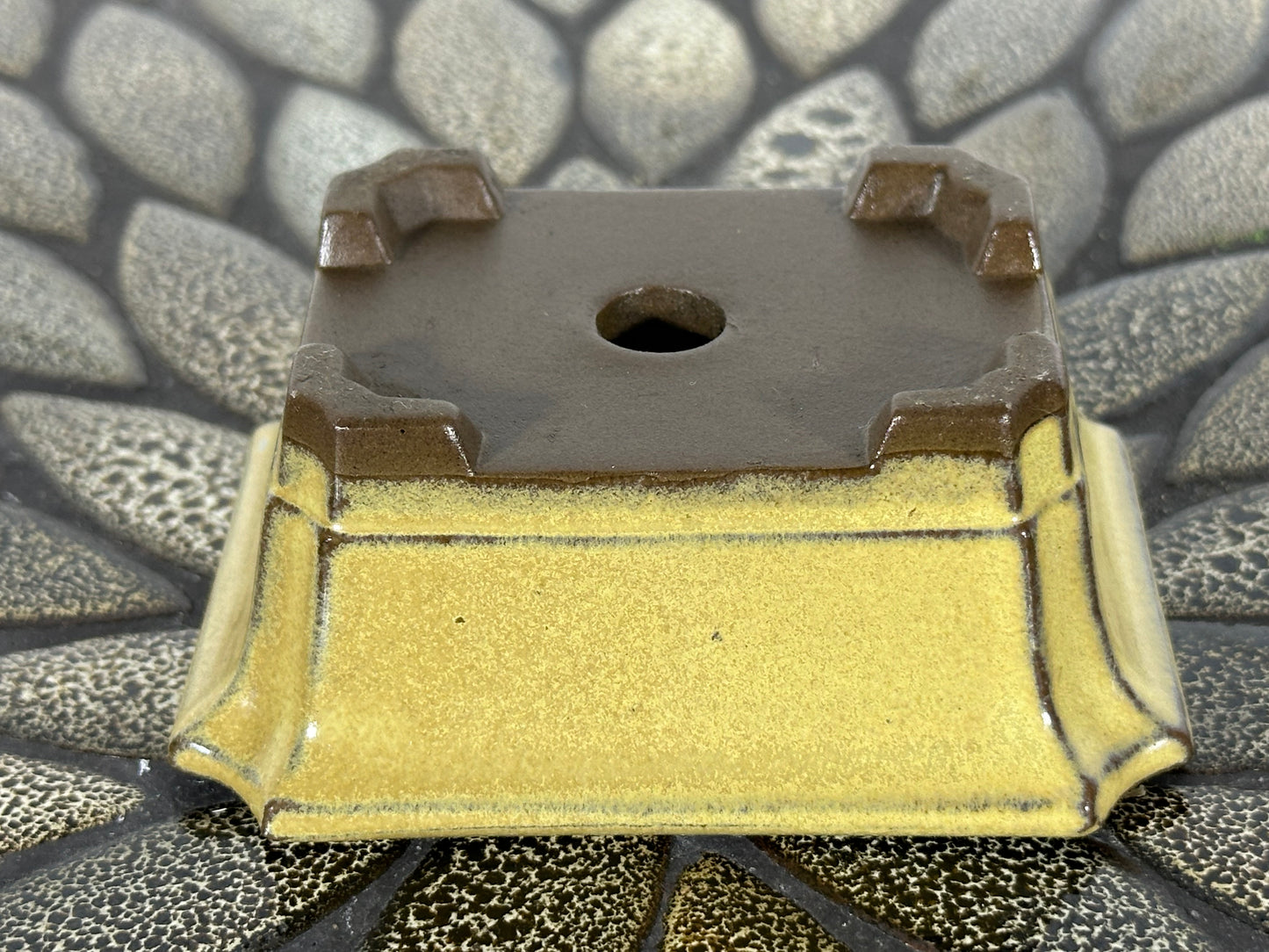 Preowned Japanese Tokoname Glazed Rectangular Bonsai Pot - 3.75” By 3”