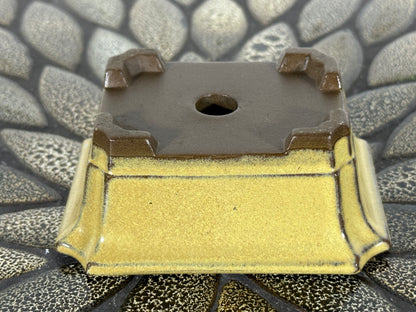 Preowned Japanese Tokoname Glazed Rectangular Bonsai Pot - 3.75” By 3”