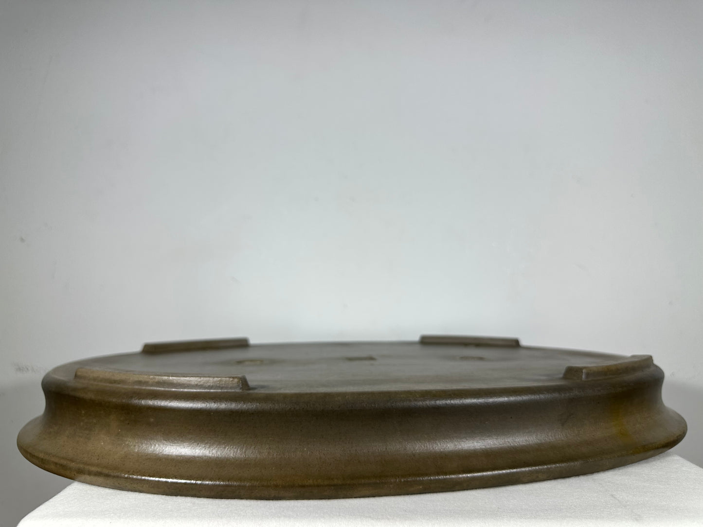 Preowned Japanese Tokoname Unglazed Oval Shallow Bonsai Pot Seizan - 23.25” By 17”