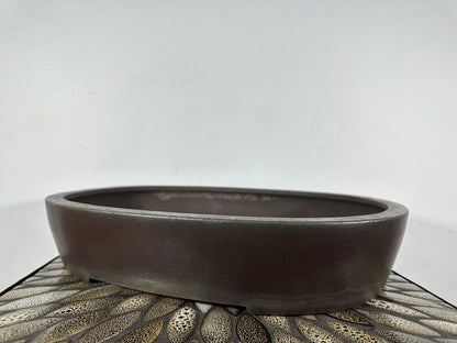 Preowned Japanese Tokoname Unglazed Oval Bonsai Pot Yamaaki - 16.75” By 13.25”