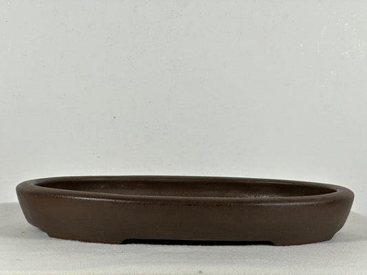 Preowned Japanese Tokoname Unglazed Oval Shallow Bonsai Pot Seizan - 12.5” By 9”