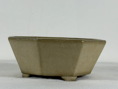 Preowned Japanese Tokoname Glazed Hexagon Bonsai Pot Hatutori - 5.75” By 2.25”