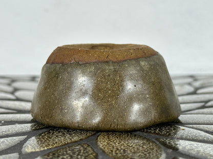 Preowned Japanese Tokoname Glazed Round Bonsai Pot with Stamps - 2.75” By 1 3/8”