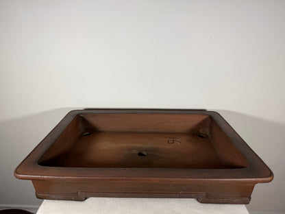 Preowned Japanese Tokoname Unglazed Shallow Rectangular Bonsai Pot Syouzan - 19.5” x 14” x 3.5”