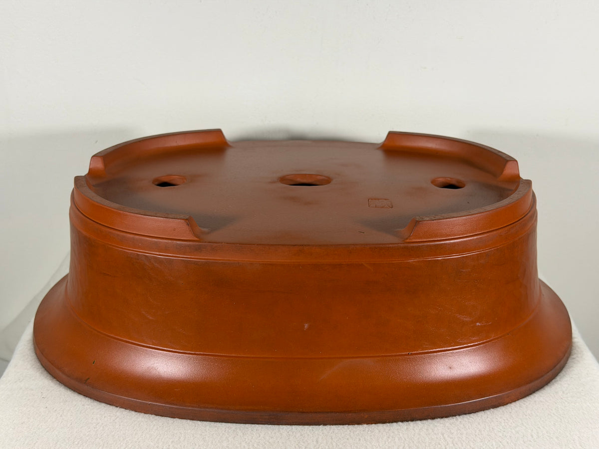 Preowned Japanese Tokoname Oval Bonsai Pot Has Stamps - 16.5” x 12.75” x 4.75”