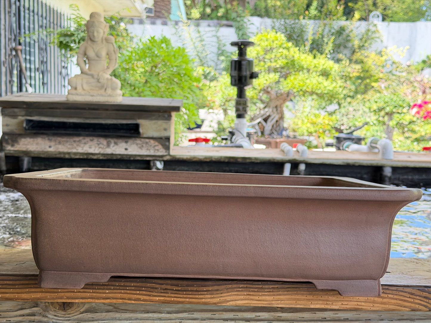 Preowned Japanese Tokoname Unglazed Rectangular Bonsai Pot Gyouzan Nakano - 21.75” By 17.5”