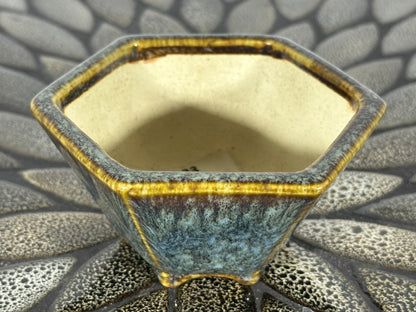Preowned Hexagon Japanese Tokoname Glazed Bonsai Pot AIBA KOYO - 4” By 3.5”