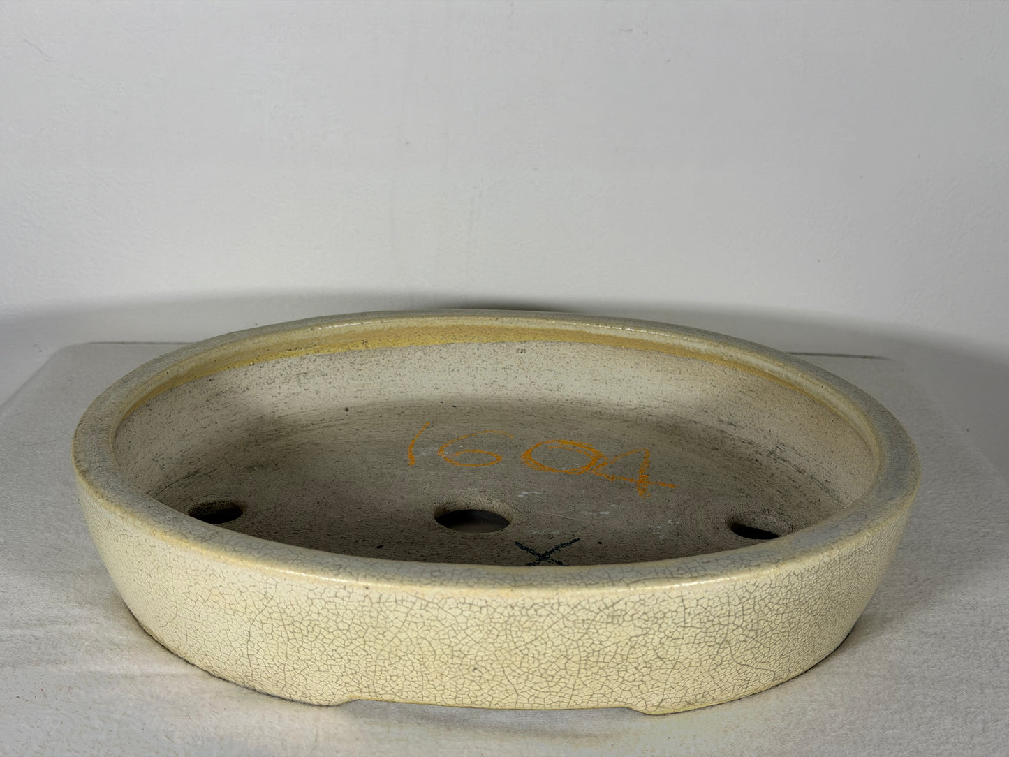 Preowned Japanese Tokoname Glazed Oval Bonsai Pot Mazan Terahata - 11.25” By 9.5”