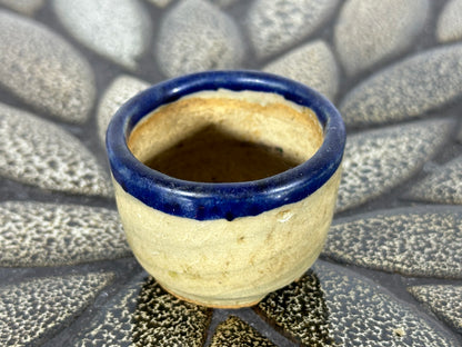 Preowned Japanese Tokoname Glazed Round Bonsai Pot with Stamps - 1.75” By 1 1/8”