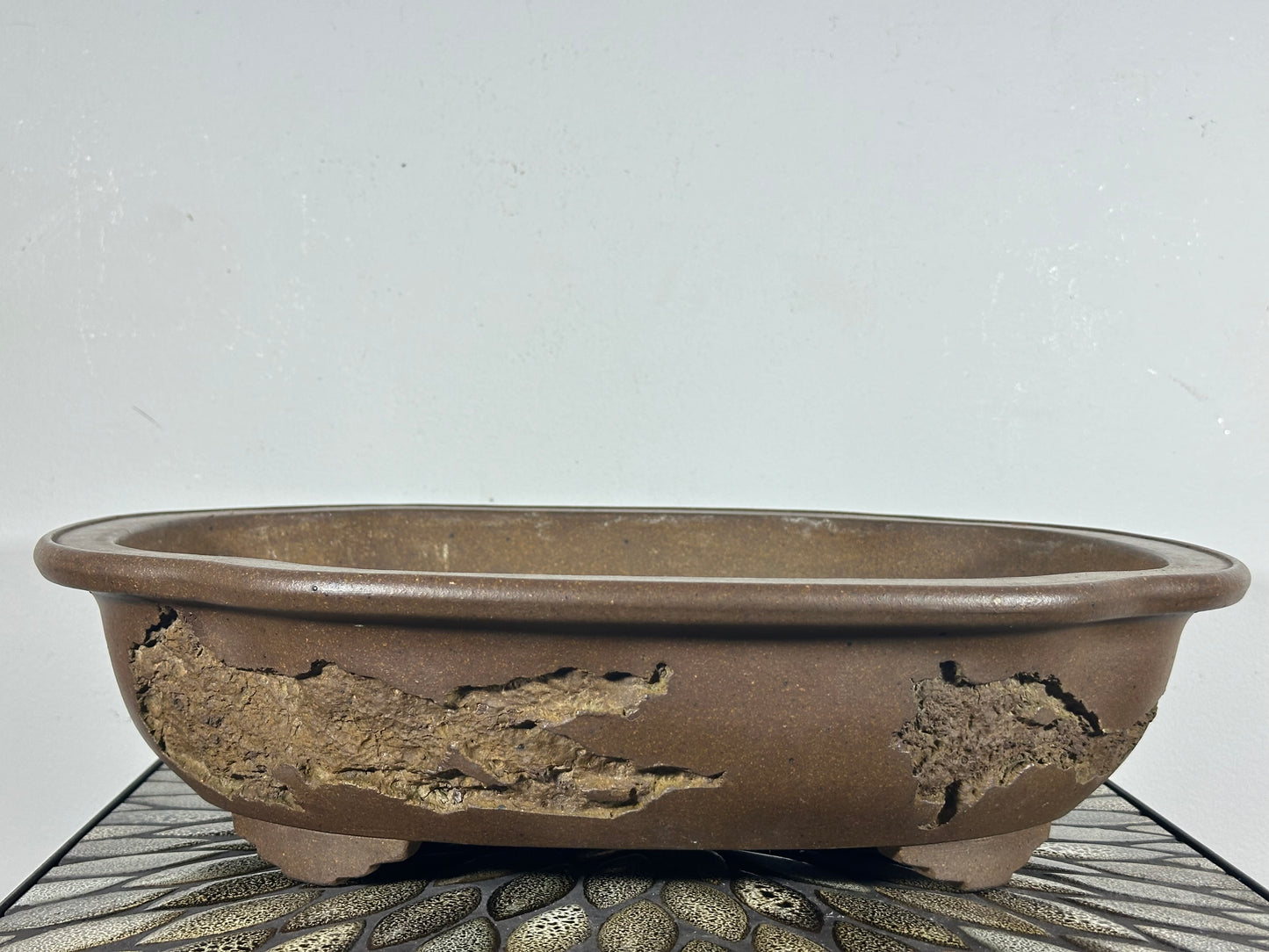 Preowned Japanese Tokoname Unglazed Mokko Style Bonsai Pot Yamaaki - 16.75” By 13 7/8”