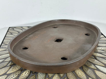 Preowned Japanese Tokoname Unglazed Shallow Oval Bonsai Pot Sankyou - 15.75” By 10.75”
