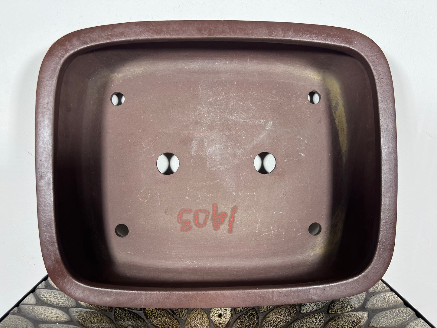 Preowned Japanese Tokoname Unglazed Rectangular Bonsai Pot Yamaaki - 13.75” By 11”