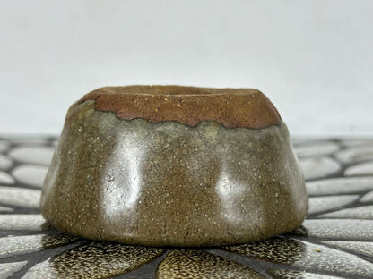 Preowned Japanese Tokoname Glazed Round Bonsai Pot with Stamps - 2.75” By 1 3/8”