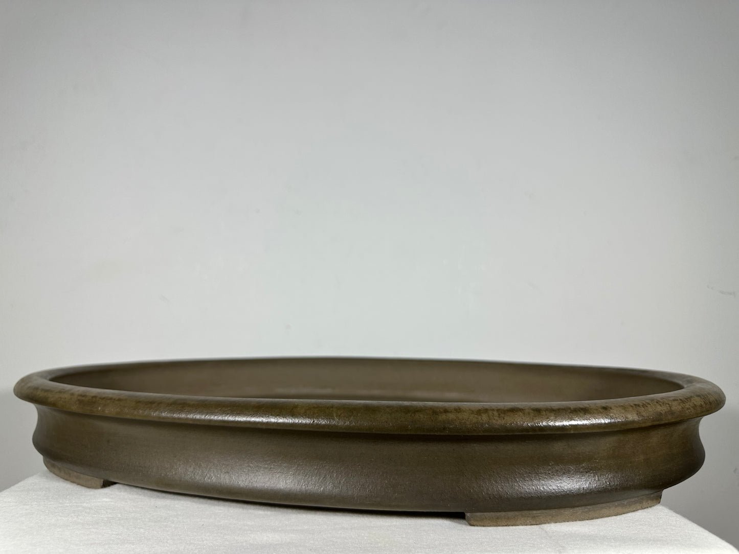 Preowned Japanese Tokoname Unglazed Oval Shallow Bonsai Pot Seizan - 23.25” By 17”