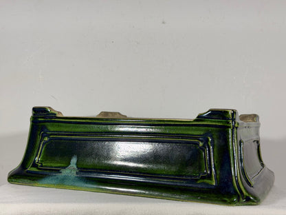 New Japanese Tokoname Glazed Rectangular Bonsai Pot Mazan Terahata - 14.75” By 12.75”