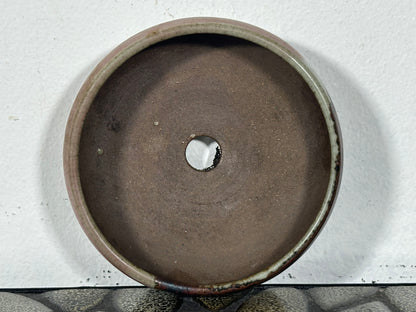 Preowned Japanese Tokoname Glazed Round Bonsai Pot with patina - 4.25” By 1.25”