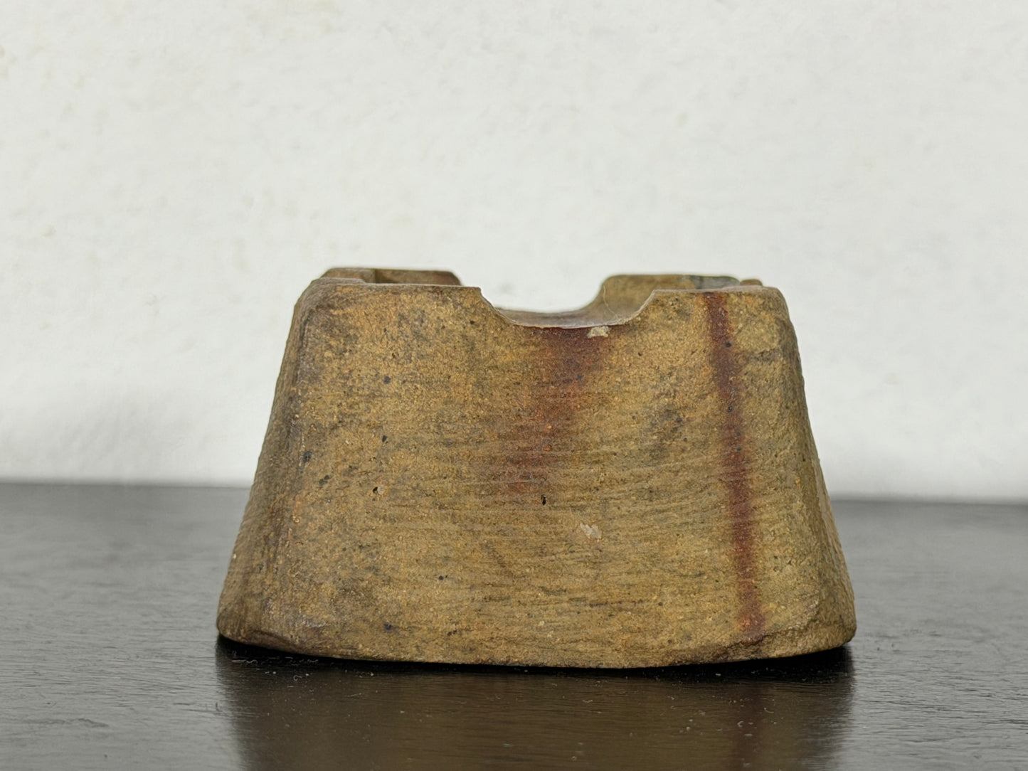 Preowned Japanese Tokoname Unglazed Square Bonsai Pot With Stamp - 2” By 1 1/8”