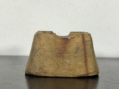 Preowned Japanese Tokoname Unglazed Square Bonsai Pot With Stamp - 2” By 1 1/8”