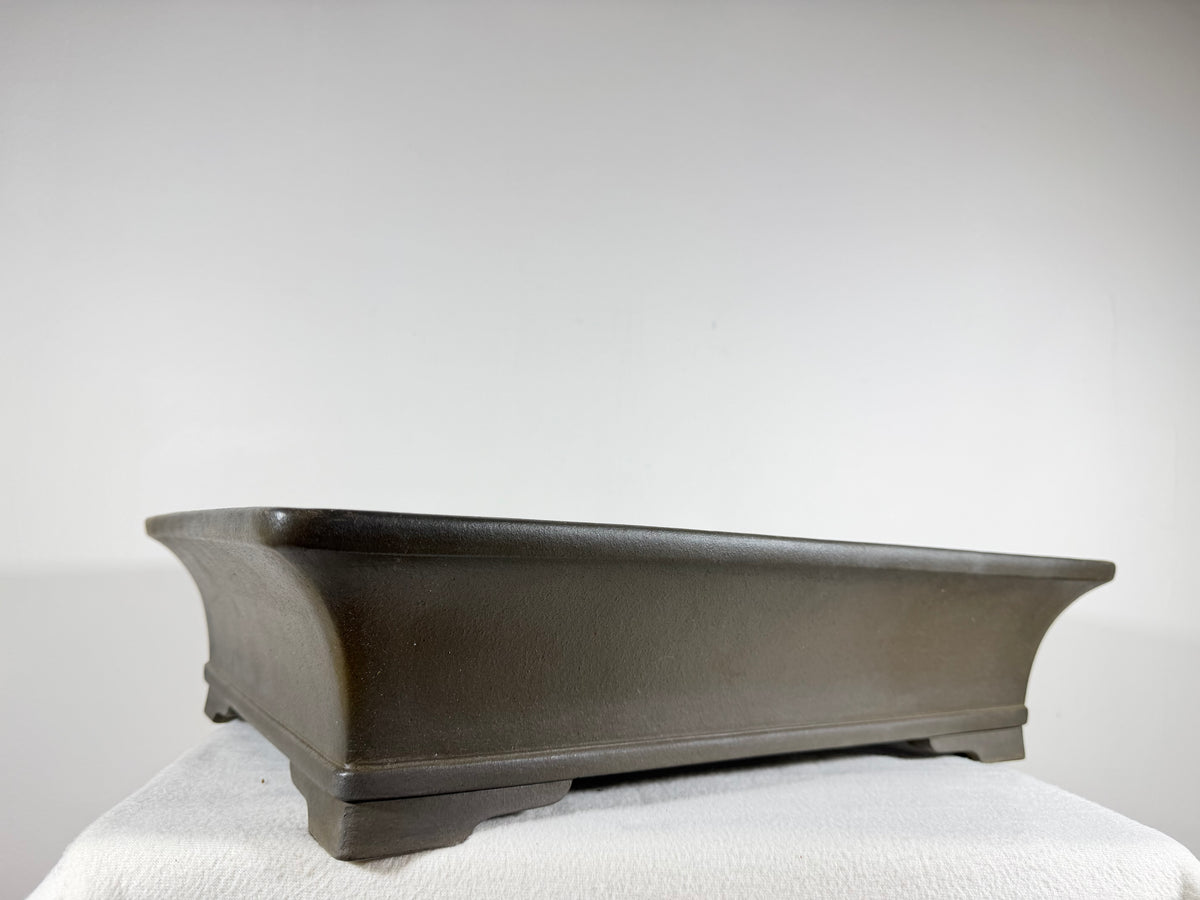 Preowned Japanese Tokoname Unglazed Rectangular Bonsai Pot Gyouzan Nakano - 18.5” x 14” x 4.5”