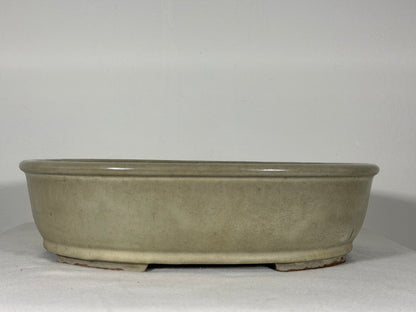 Preowned Old China Glazed Oval Bonsai Pot with Stamps - 12” By 9.5”