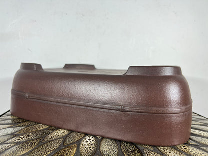 Preowned Japanese Tokoname Unglazed Rectangular Bonsai Pot Yamaaki - 13.75” By 11”