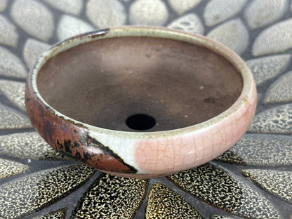 Preowned Japanese Tokoname Glazed Round Bonsai Pot with patina - 4.25” By 1.25”