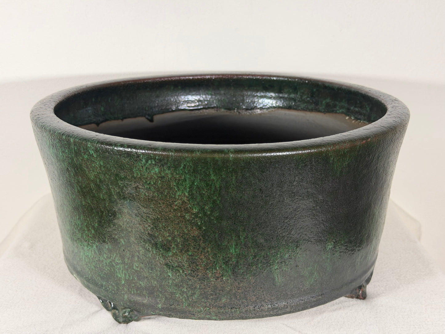 New Japanese Tokoname Glazed Round Bonsai Pot Syuho - 13.25” By 6.25”
