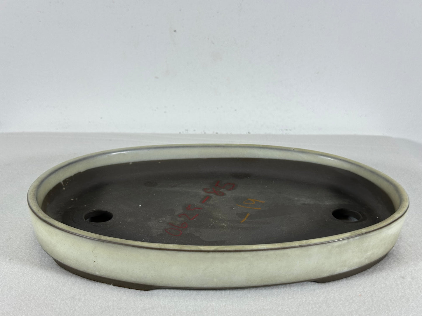 Preowned Japanese Tokoname Glazed Oval Shallow Bonsai Pot with Stamp - 10.5” By 7”