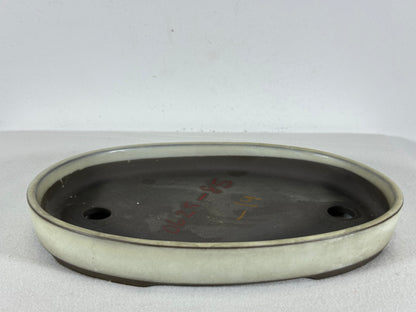 Preowned Japanese Tokoname Glazed Oval Shallow Bonsai Pot with Stamp - 10.5” By 7”