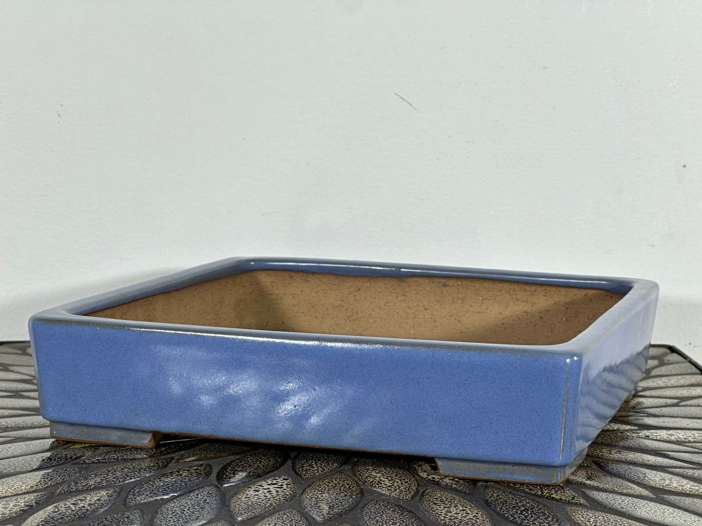 Preowned Japanese Tokoname Glazed Shallow Square Bonsai Pot Yamafusa - 9.75” By 2.25”