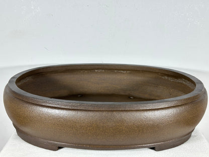 Preowned Vintage Japanese Tokoname Unglazed Oval Bonsai Pot Mazan Terahata - 18” By 15”