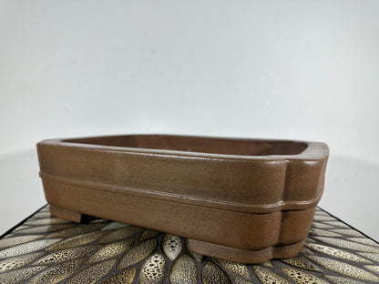 Preowned Japanese Tokoname Unglazed Rectangular Bonsai Pot Keizan - 14.75” By 11.5”