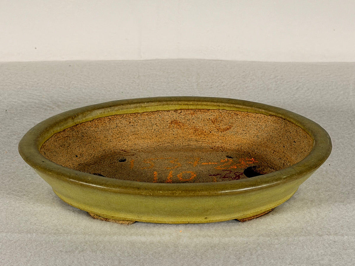 Preowned Japanese Tokoname Glazed Oval Bonsai Pot Hatutori - 6.5” By 5”