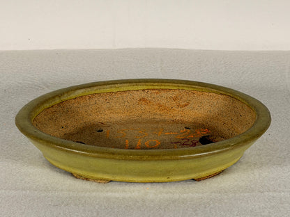Preowned Japanese Tokoname Glazed Oval Bonsai Pot Hatutori - 6.5” By 5”