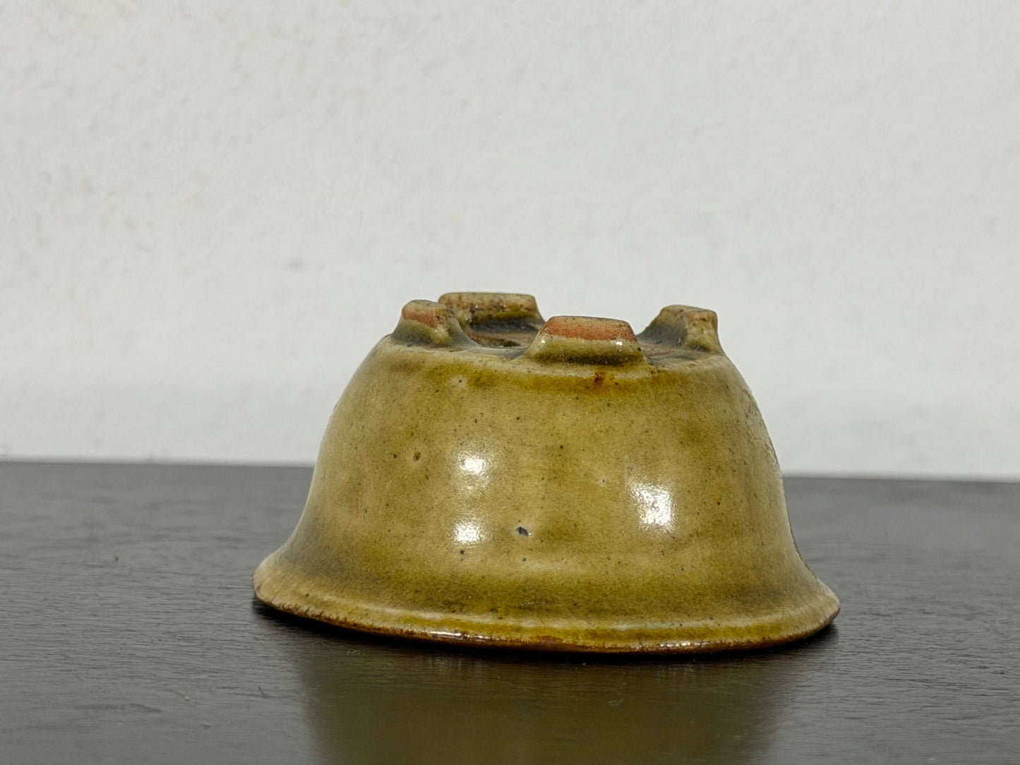 Preowned Vintage Japanese Tokoname Glazed Oval Bonsai Pot Mutou - 2” By 1.75”