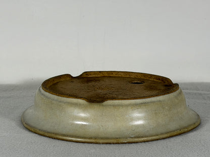 Preowned Japanese Tokoname Glazed Shallow Round Bonsai Pot Mazan - 8.25” By 1.75”