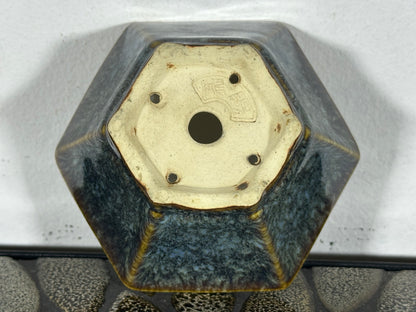 Preowned Hexagon Japanese Tokoname Glazed Bonsai Pot AIBA KOYO - 4” By 3.5”