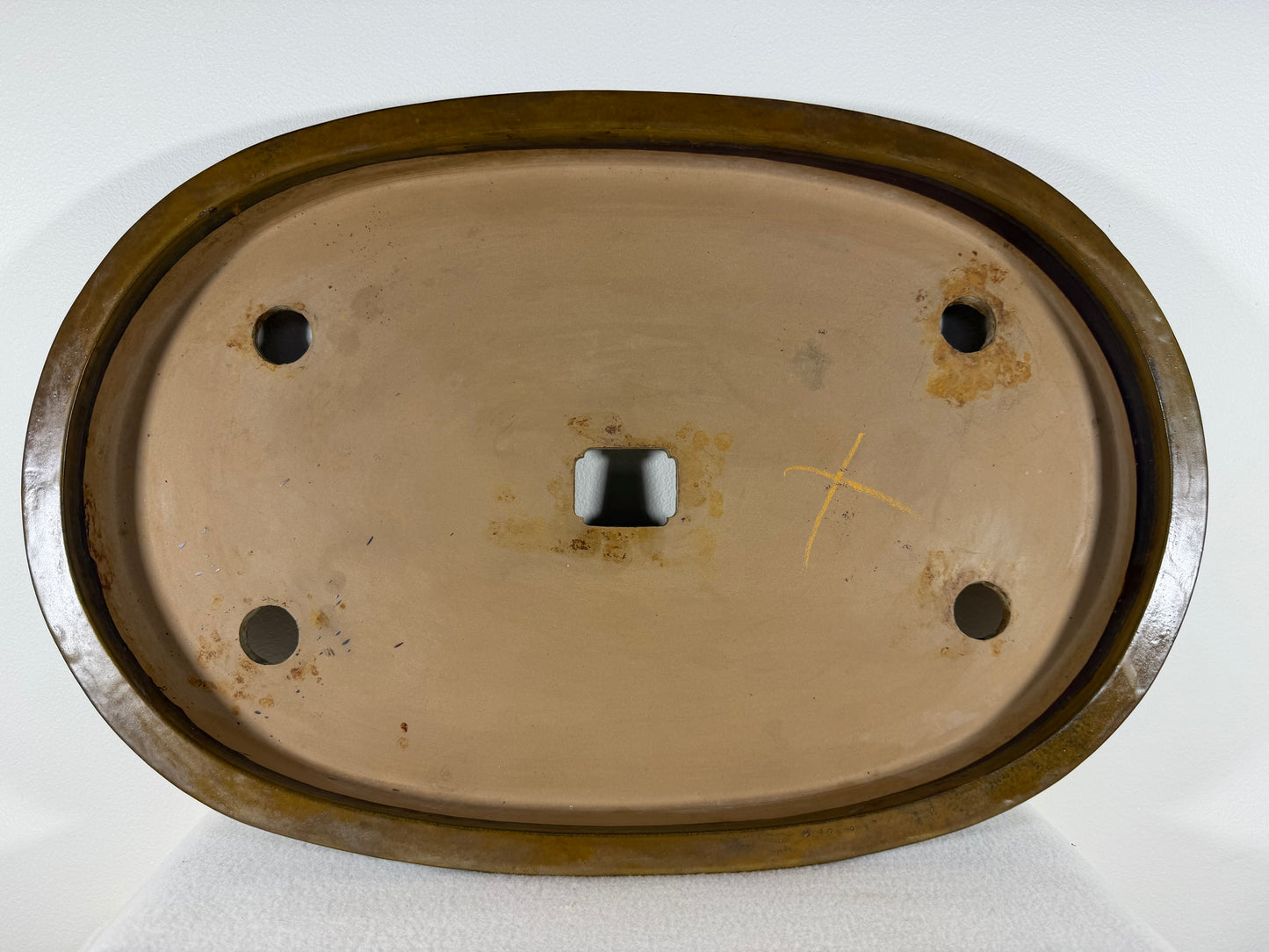 Preowned Japanese Tokoname Glazed Shallow Oval Bonsai Pot Hisyoku - 22” By 14.5”