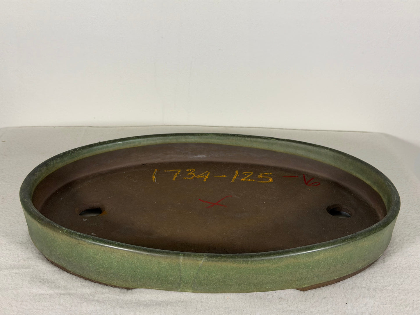 Preowned Japanese Tokoname Glazed Shallow Oval Bonsai Pot - 11.75” By 8.25”