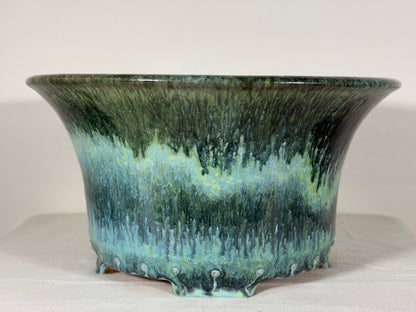 Preowned Japanese Tokoname Glazed Round Bonsai Pot Syuhou Yoshimura - 11.5” By 6”